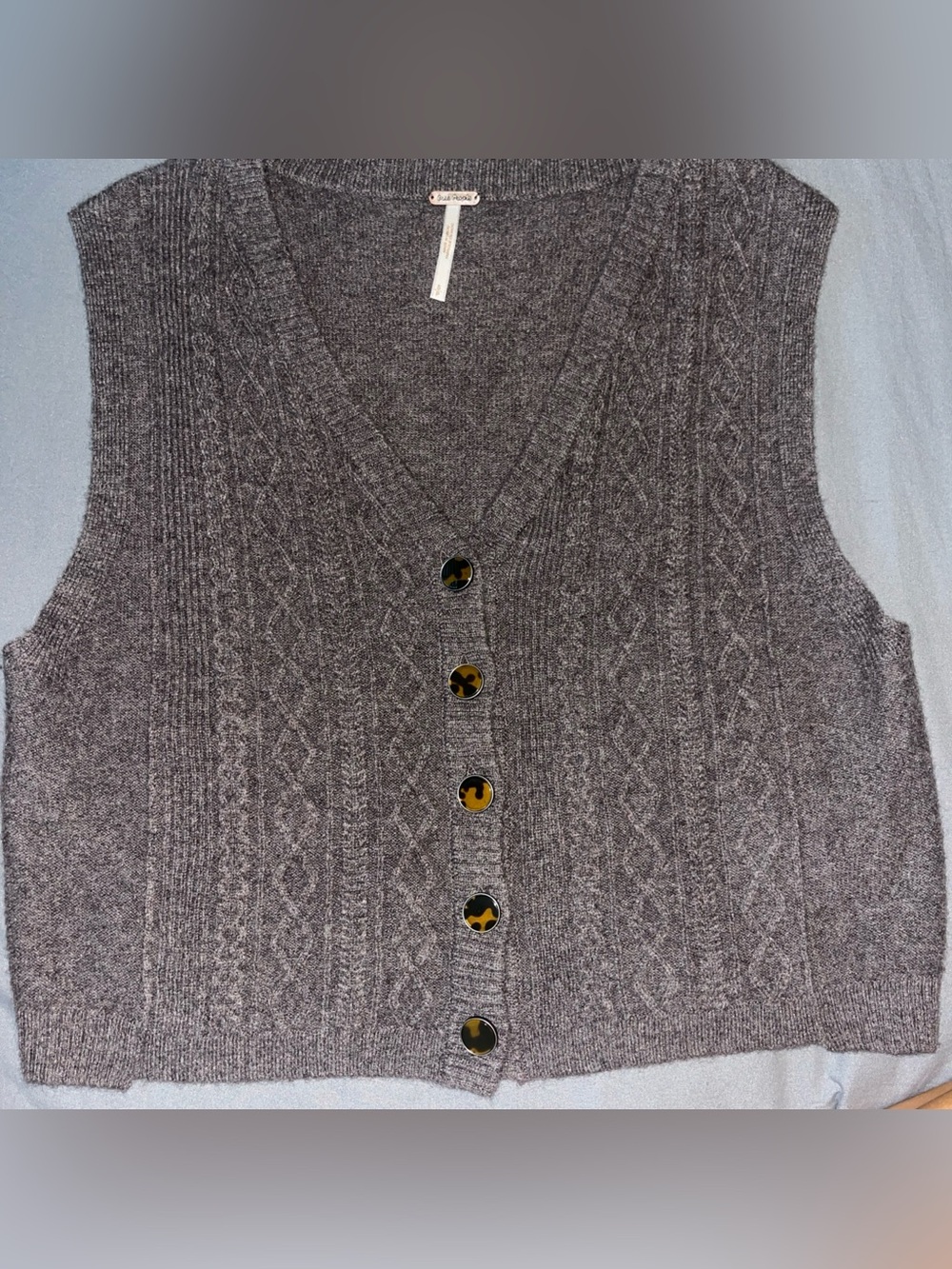 Free People Gray Cable-Knit Button Vest